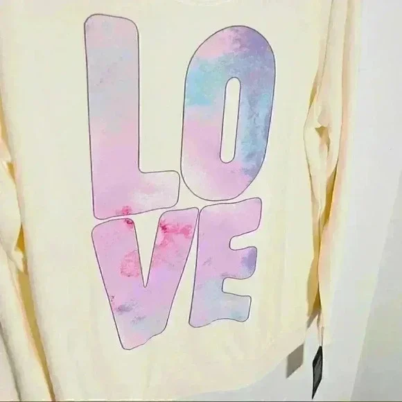 NWT Chaser Love Graphic Print Cream Pullover Sweatshirt - Picture 4 of 7